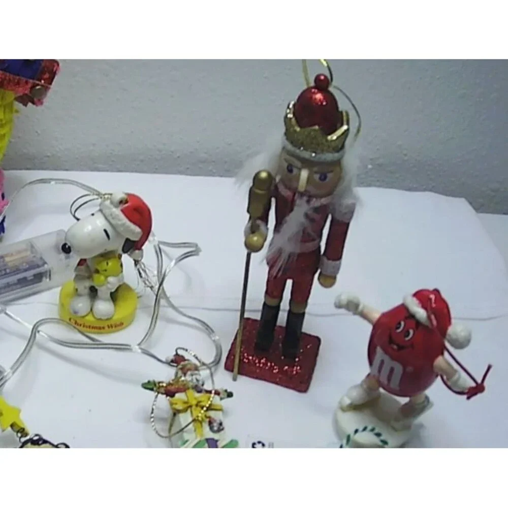 Lot of 13 Christmas Ornaments Pinata, Snoopy, M&M, Nutcracker, Bells